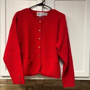 Tally Ho Red Ribbed Cardigan Sweater